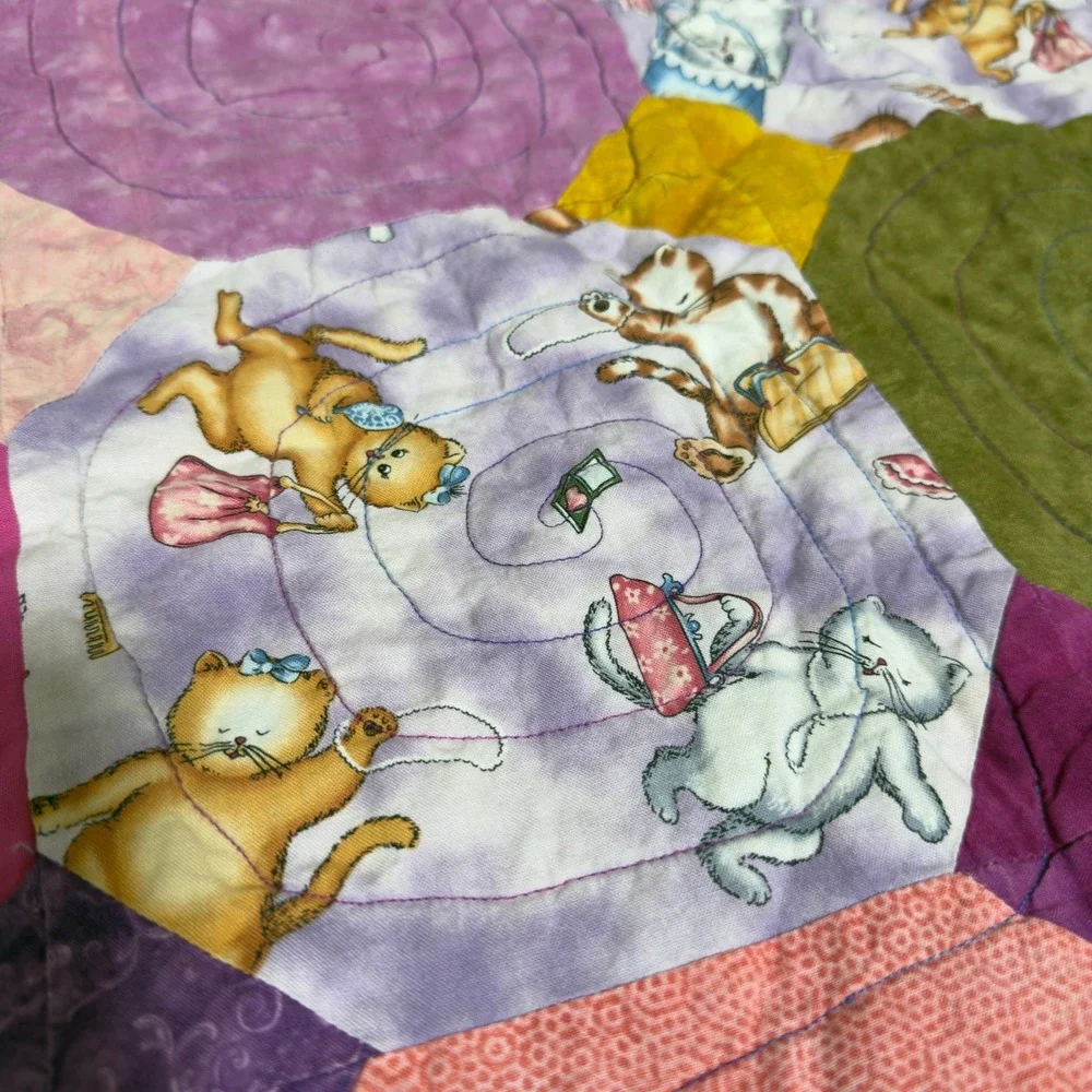 Denton Quilt Guild  Cat Lady Cotton Patchwork Purple Cat Print Makeup Purses‎